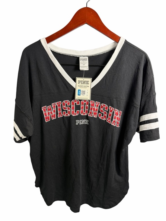 PINK Victoria's Secret Tops - PINK Victoria's Secret Black V-Neck Wisconsin Graphic Tee with White Trim